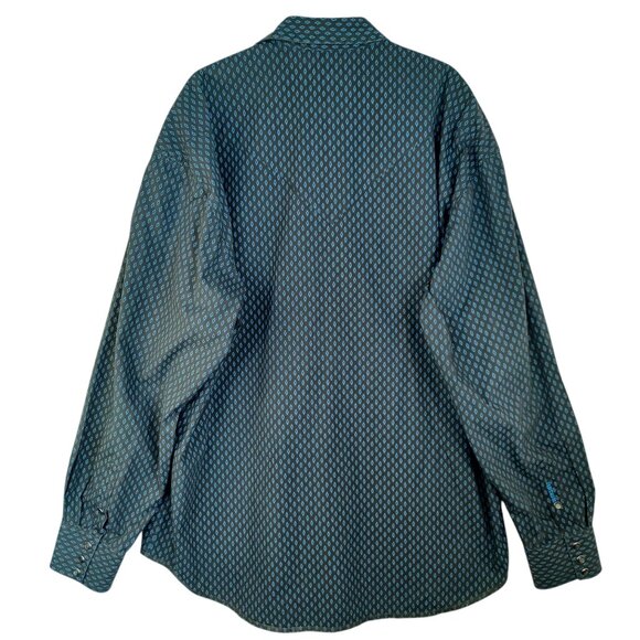 Stetson Mens Pearl Snap Western Shirt Green Blue Cotton Small Print size XL - Picture 10 of 11